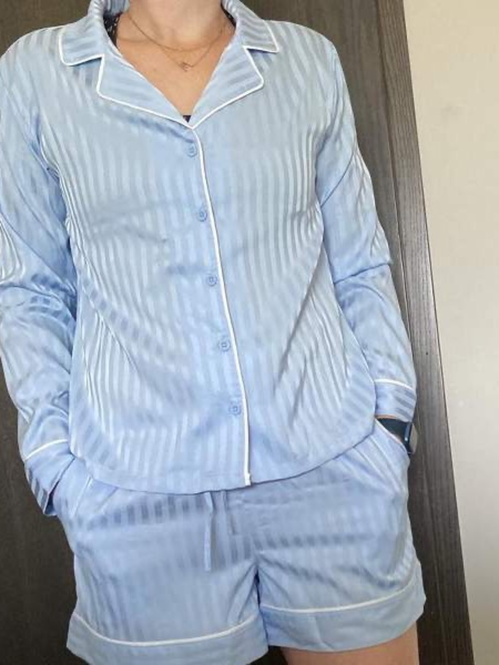 NWT Auden Light Blue Satin Button-Front Pajama Top & Shorts 1X - Picture 6 of 16